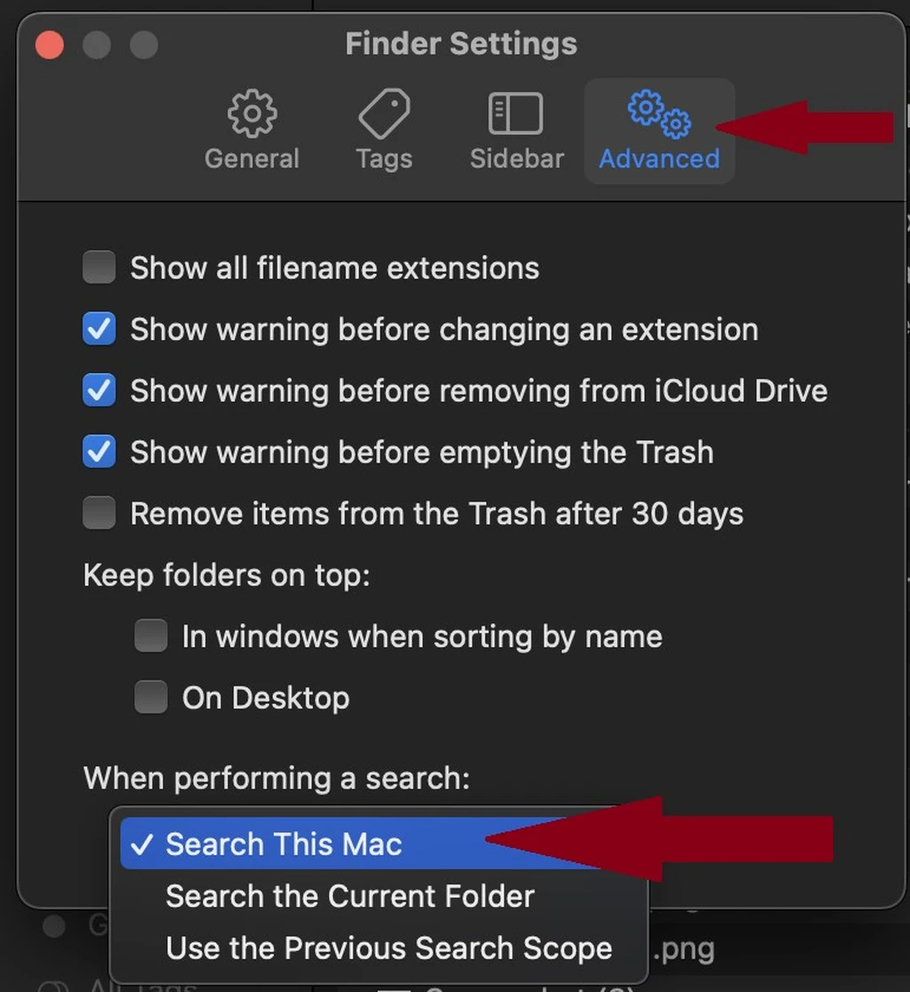 گزینه «Search This Mac» برای رفع مشکل finder