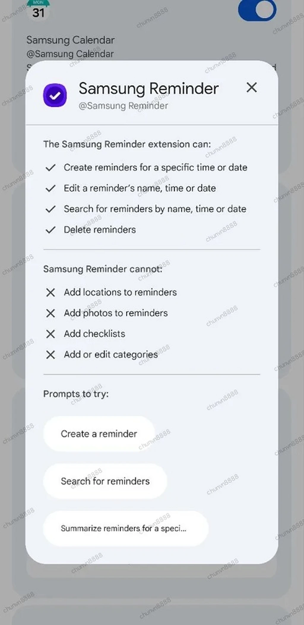 افزونه Samsung reminder