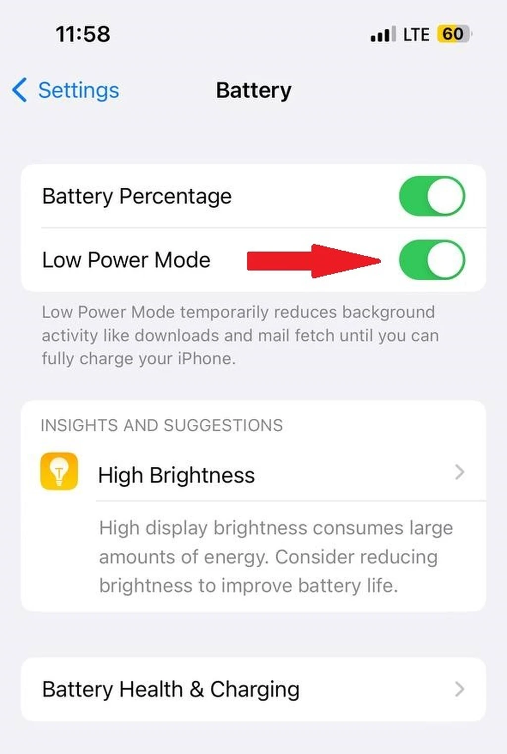 فعال‌کردن قابلیت Low Power Mode در گوشی آیفون