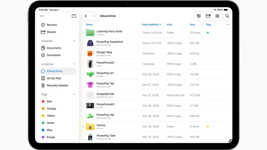 نسخه بهبودیافته برنامه files در ipados 26