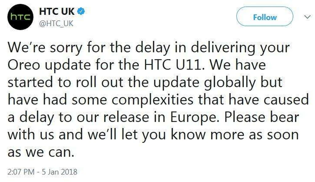 HTC از کاربران اروپایی U11 عذرخواهی کرد