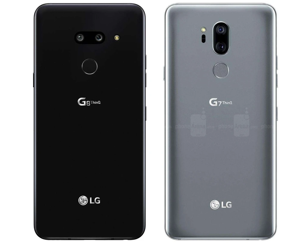 LG G8 ThinQ با رنگ مشکی در کنار LG G7 با رنگ نقره‌ای