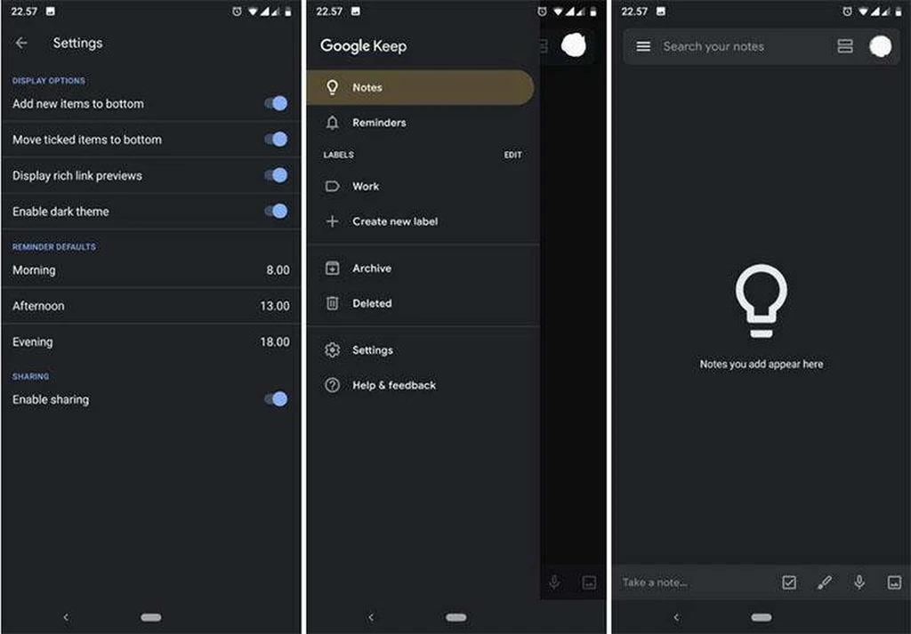 ویژگی دارک مود به Google Keep اضافه شد