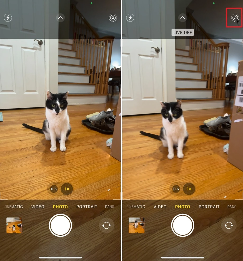 غیرفعال کردن موقت Live Photos از طریق برنامه دوربین