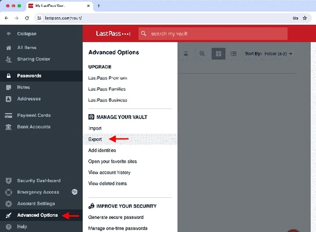 خروجی گرفتن از پسوردهای LastPass