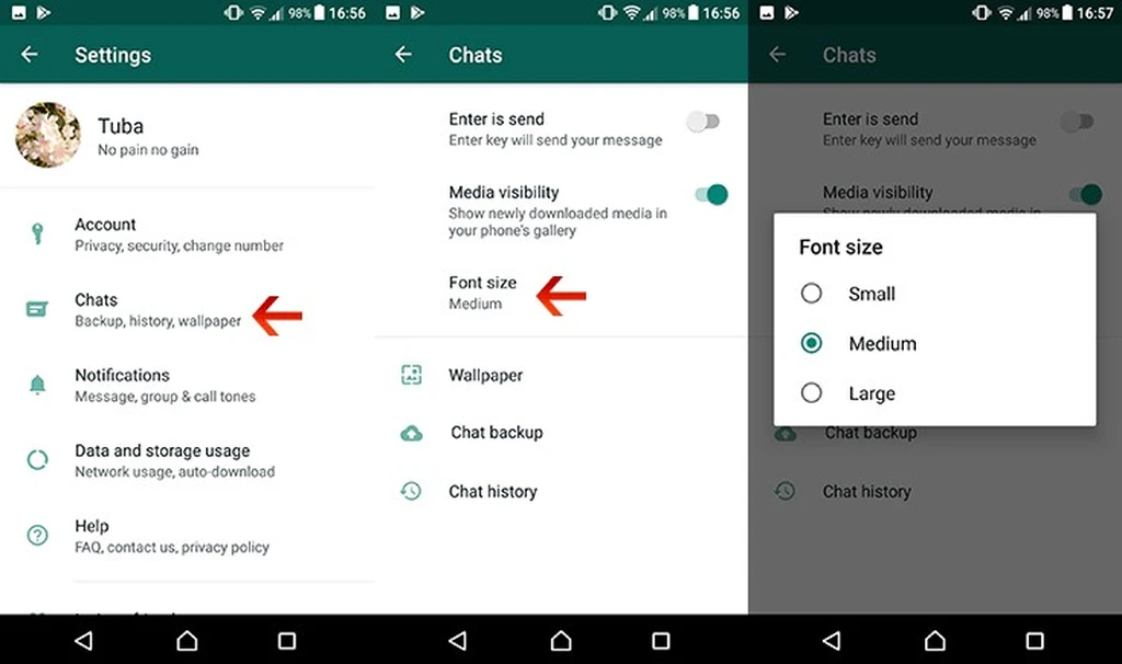 تغییر اندازه فونت واتساپ در گوشی‌های هوشمند اندرویدی