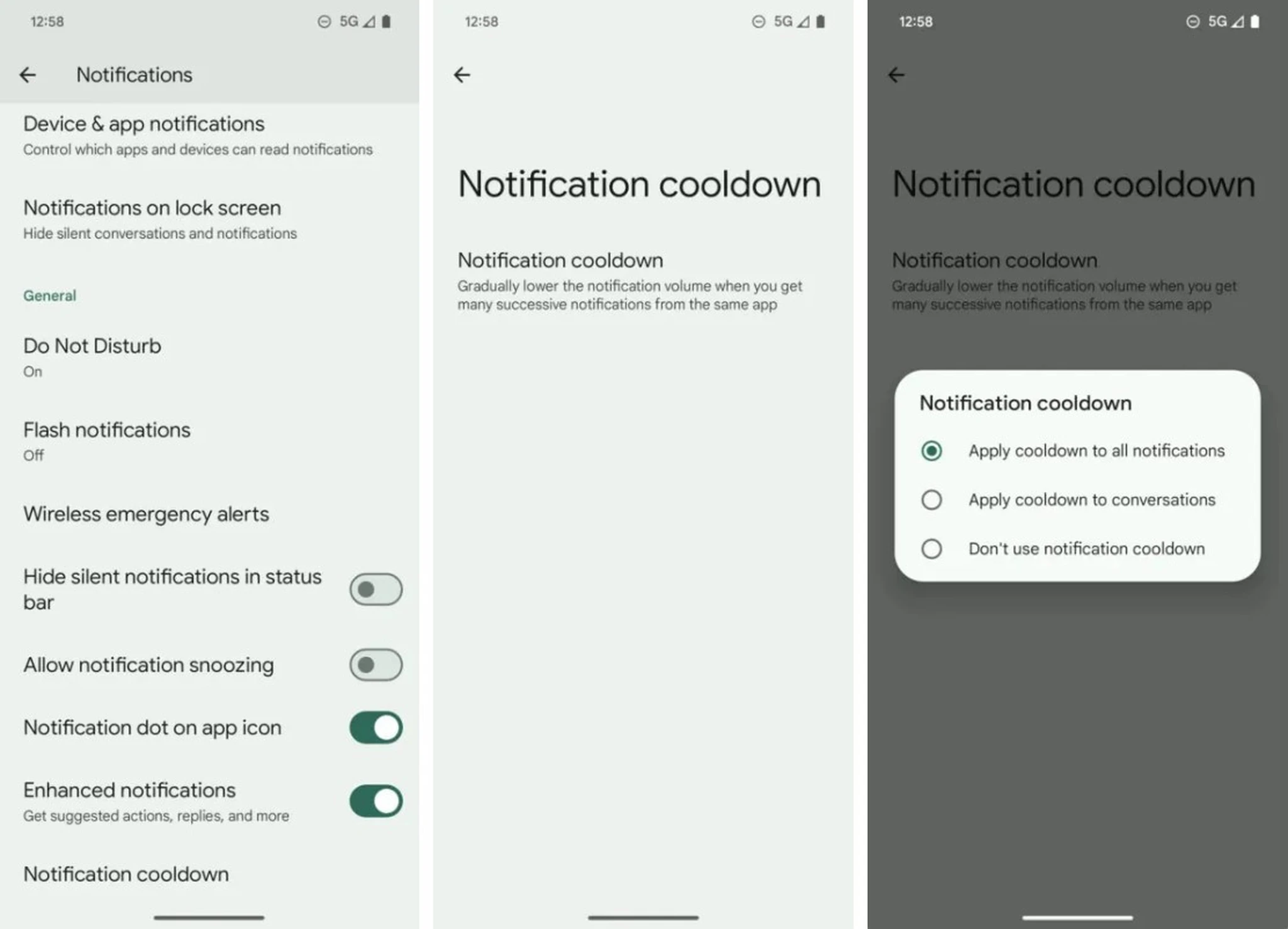 فعال‌کردن حالت Notification cooldown