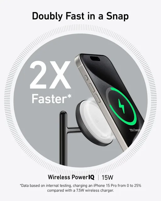 شارژر بی‌سیم ۱۵ وات ۳ در ۱ انکر مدل MagGo Wireless Charging Station 3-in-1 Qi2 B25M4-3