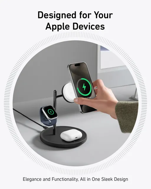 شارژر بی‌سیم ۱۵ وات ۳ در ۱ انکر مدل MagGo Wireless Charging Station 3-in-1 Qi2 B25M4-5