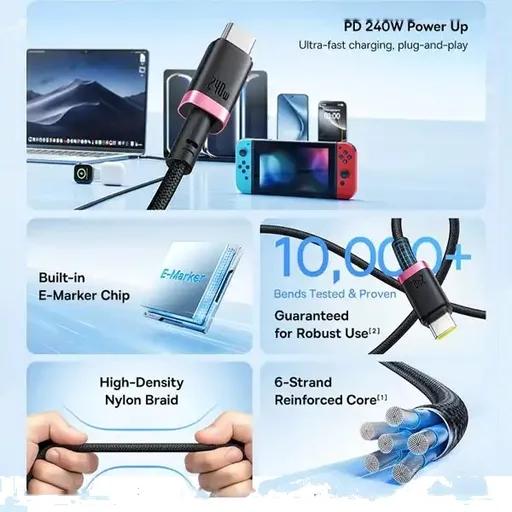 کابل شارژ 1 متری کنفی USB-C به USB-C بیسوس مدل CB000169-1