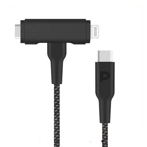 کابل شارژ چندسر 1.2 متری کنفی USB-C به USB-C و لایتنینگ پاورولوژی مدل PCAB007-0