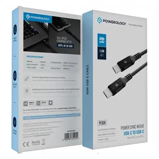 کابل شارژ 1.2 متری کنفی USB-C به USB-C پاورولوژی مدل PCAB020-2