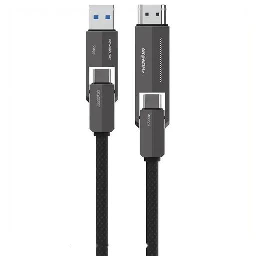 کابل شارژ و تصویر 4 کاره 1.2 متری کنفی USB-C به USB-C و HDMI پاورولوژی مدل PCAB034-0