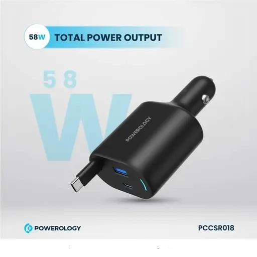 شارژر فندکی 70 وات پاورولوجی مدل PCCSR018 با کابل جمع شونده-1
