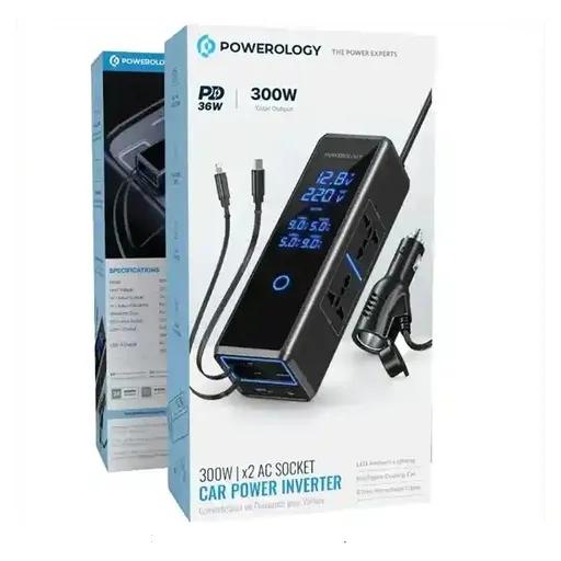 اینورتر خودرو 300 وات با کابل جمع‌شونده پاورولوژی مدل PWCPI300W-1
