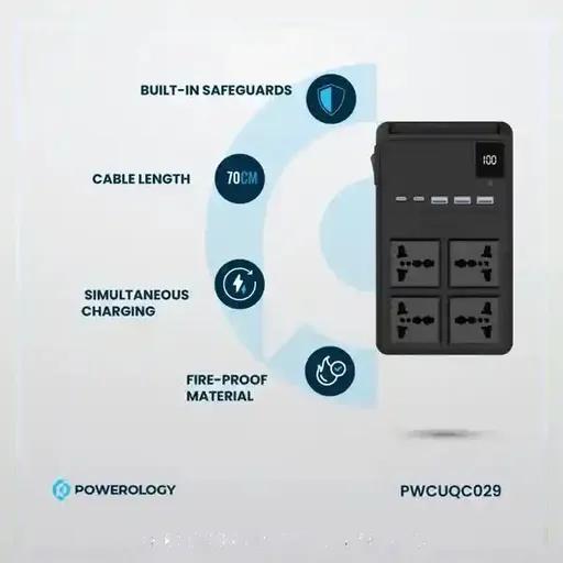 چندراهی برق 4 پریز با کابل جمع‌شونده پاورولوژی مدل PWCUQC029-2