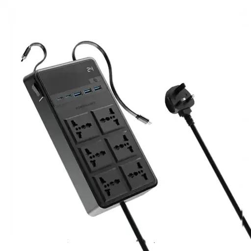 چندراهی برق 6 پریز با کابل جمع‌شونده پاورولوژی مدل PWCUQC030-1