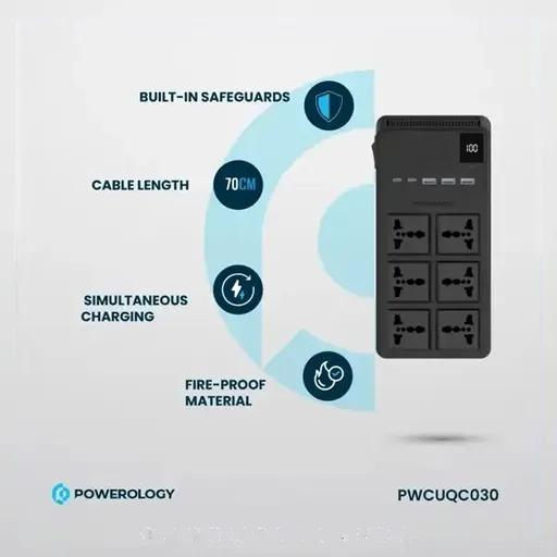 چندراهی برق 6 پریز با کابل جمع‌شونده پاورولوژی مدل PWCUQC030-2